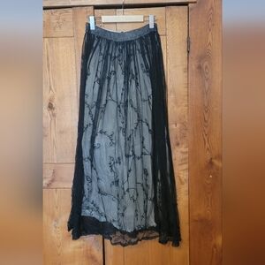Black and Cream Floral Tule Maxi Skirt